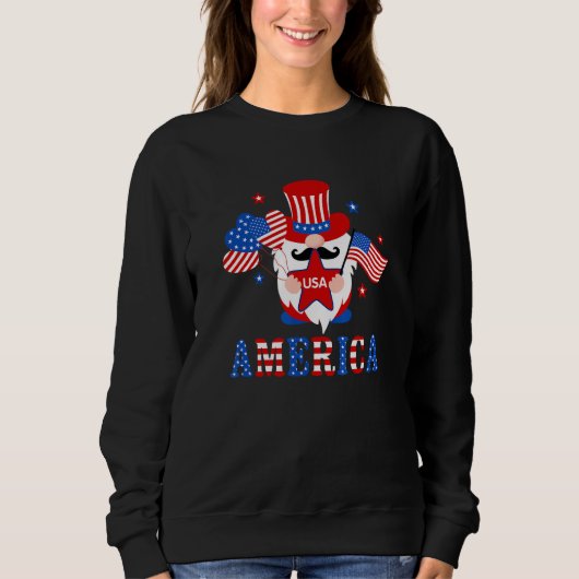 America Gnome American Flag 4th Of July Family Mat Sweatshirt (Vorderseite)
