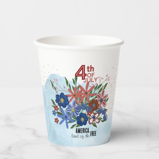 "America Land of the Free" 4. Juli Blume Pappbecher (Vorderseite)