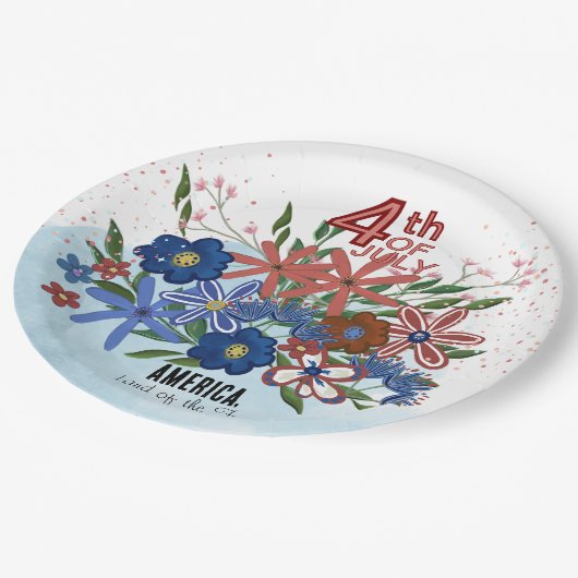 "America Land of the Free" 4. Juli Blume Pappteller (Schrägansicht)