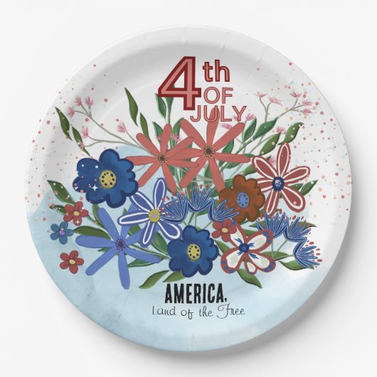 "America Land of the Free" 4. Juli Blume Pappteller (Vorderseite)