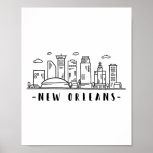 America Louisiana New Orleans Skyline Silhouette Poster