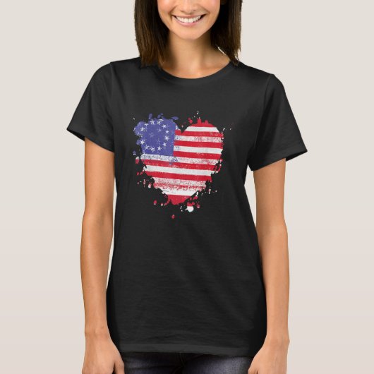 America Love Flag USA Heart 4th Of July American P T-Shirt (Vorderseite)