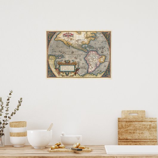 America Map Ortelius Theatrum 1570 Poster (Küche)