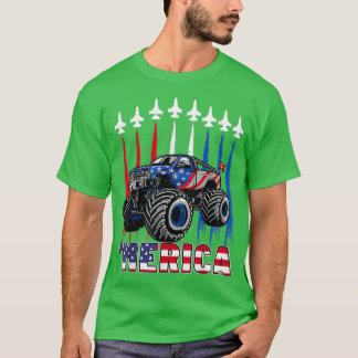 America Monster Truck Patriotic American Flag 4. T-Shirt