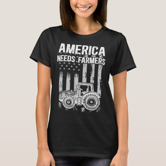 America Needs Farmers USA Flag Support Country Far T-Shirt (Vorderseite)