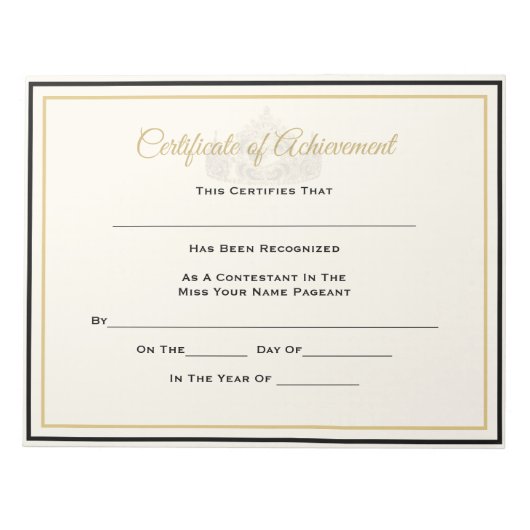 America Pageant Crown Certificate Achievement Awar Notizblock (Vorderseite)