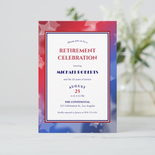 America Patriotic Military Retirement Party Einladung (Stehend Vorderseite)