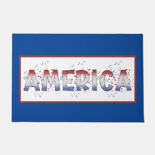 America Patriotic Shimmer Word Art Fußmatte