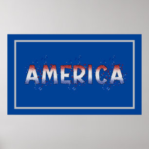 America Patriotic Shimmer Word Art Poster