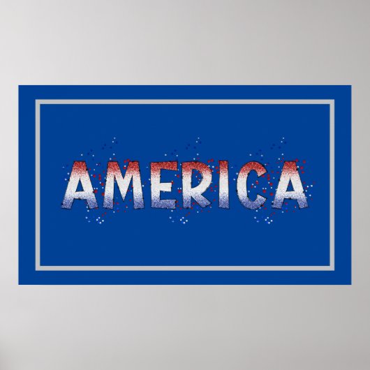 America Patriotic Shimmer Word Art Poster (Vorne)