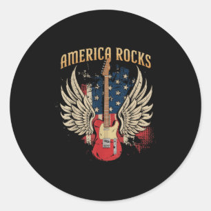 America Rock Guitar American Flag 4. Juli Patr Runder Aufkleber
