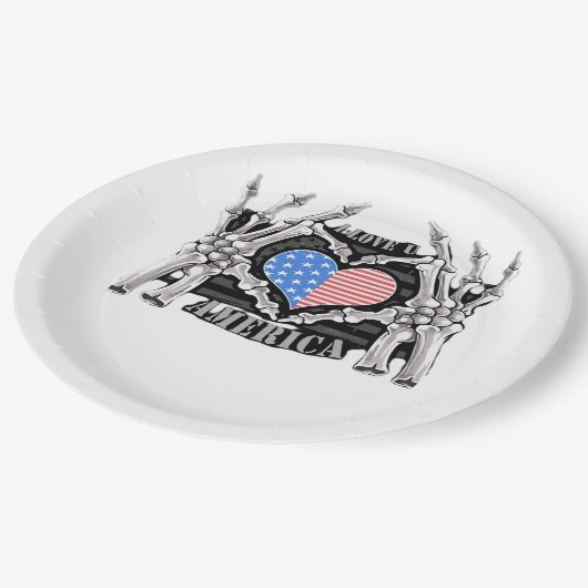 America Skeleton Hands Pappteller (Schrägansicht)