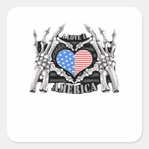 America Skeleton Hands Quadratischer Aufkleber