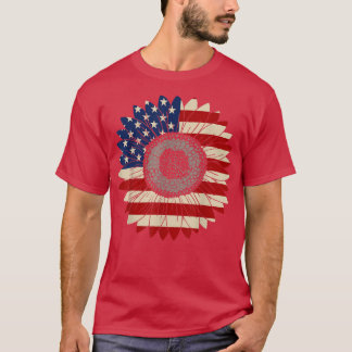 America Sunflower US Flag T-Shirt