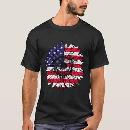 America Sunflower USA Flag American 4. Juli T-Shirt (Vorderseite)