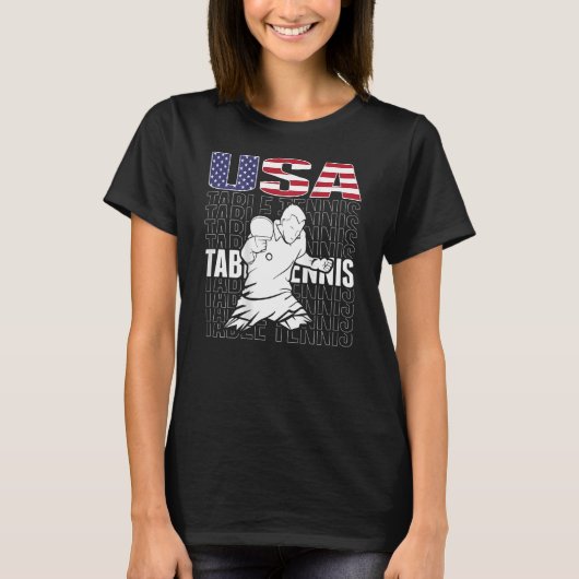 America Table Tennis USA Flag Support Ping Pong T T-Shirt (Vorderseite)