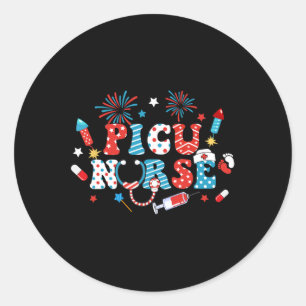 America Usa Fireworks Picu Picu Nurse Happy 4. Runder Aufkleber