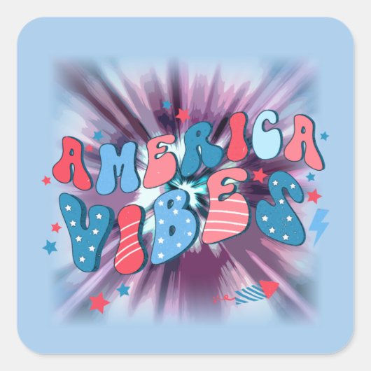 America Vibe - Groovy Retro Patriotic 4. Juli Quadratischer Aufkleber (Vorderseite)
