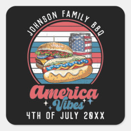 America Vibes 4. Juli Patriotic Personalisiert Quadratischer Aufkleber