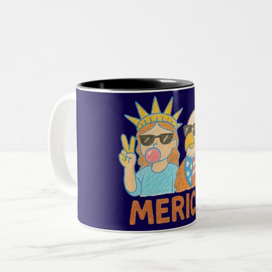 America vibes, Funny Cartonne Two-Tone Coffee Zweifarbige Tasse (Vorderseite Links)