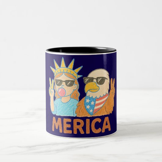 America vibes, Funny Cartonne Two-Tone Coffee Zweifarbige Tasse (Mittel)
