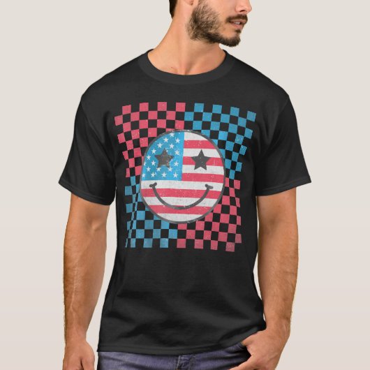 America Vibes Happy Face Smile American Flag 4TH O T-Shirt (Vorderseite)