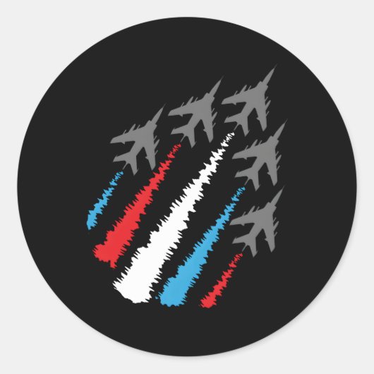 American 4th July Jets mit Red White Blue Trai Runder Aufkleber (Vorderseite)