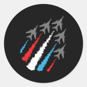 American 4th July Jets mit Red White Blue Trai Runder Aufkleber