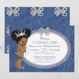 American African Baby Girl Denim & Diamonds Bows Einladung