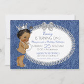 American African Baby Girl Denim & Diamonds Bows Einladung (Vorderseite)