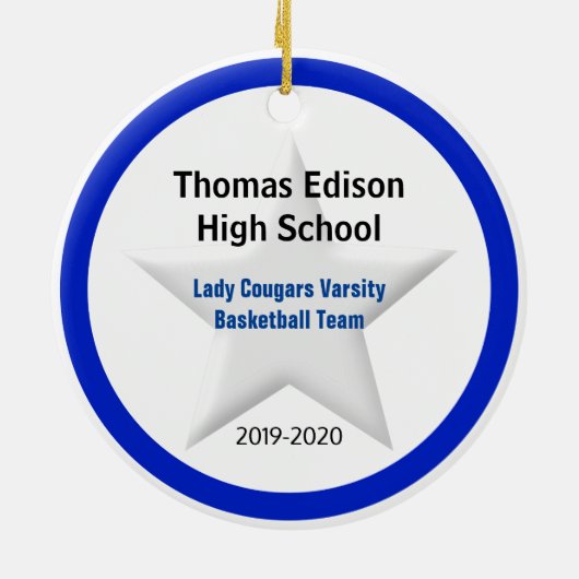 American African Basketball Player White & Blue Keramik Ornament (Hinten)