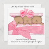 American African Triplet Baby Shower Einladung (Vorne/Hinten)