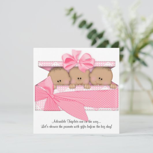 American African Triplet Baby Shower Einladung (Stehend Vorderseite)