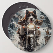 American Akita Dog Riding Motorrad Weihnachten Button (Vorne & Hinten)