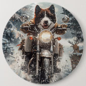 American Akita Dog Riding Motorrad Weihnachten Button (Vorderseite)