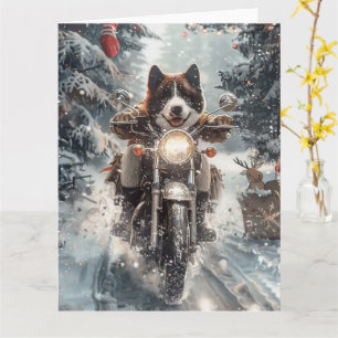 American Akita Dog Riding Motorrad Weihnachten Karte