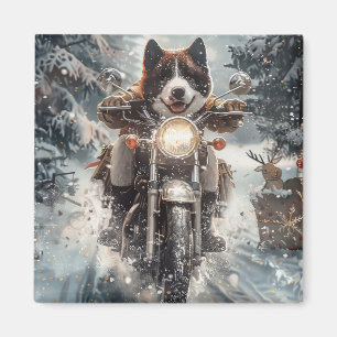 American Akita Dog Riding Motorrad Weihnachten Magnet