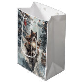 American Akita Dog Riding Motorrad Weihnachten Mittlere Geschenktüte (Vorderseite Schrägansicht)