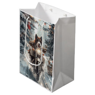 American Akita Dog Riding Motorrad Weihnachten Mittlere Geschenktüte