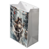 American Akita Dog Riding Motorrad Weihnachten Mittlere Geschenktüte (Rückseite Schrägansicht)