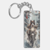 American Akita Dog Riding Motorrad Weihnachten Schlüsselanhänger (Vorderseite links)
