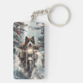 American Akita Dog Riding Motorrad Weihnachten Schlüsselanhänger (Rückseite)