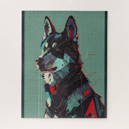 American Akita Hund futuristische Elemente Portrai Puzzle