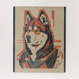 American Akita Hund futuristische Elemente Portrai Puzzle
