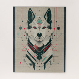 American Akita Hund futuristische Elemente Portrai Puzzle