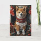 American Akita mit Weihnachtsgeschenken Feuerplatz Karte (Vorderseite)