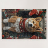 American Akita mit Weihnachtsgeschenken Feuerplatz Puzzle (Horizontal)