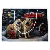 American Akita Snowy Sleigh Ride Weihnachtsdekor Große Geschenktüte (Vorderseite)