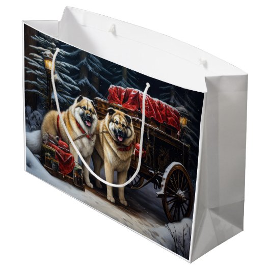 American Akita Snowy Sleigh Ride Weihnachtsdekor Große Geschenktüte (Rückseite Schrägansicht)