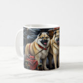 American Akita Snowy Sleigh Ride Weihnachtsdekor Kaffeetasse (Vorderseite Links)